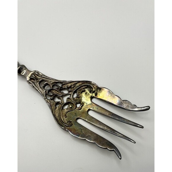 Vintage Extra Large Fish Fork Silver Plated Pierced Ornate Meat Fork 2432 - Picture 3 of 5